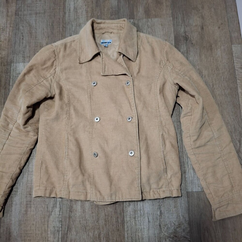 Vintage Anchor Blue Tan Corduroy Double Breasted Quilted Jacket Women's Size L